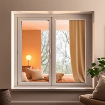 Un intérieur de maison cosy avec une fenêtre moderne affichant des couches de double et triple vitrage visibles, mettant en avant l'isolation therm...